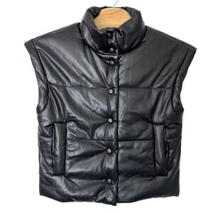 Olia Black Faux‎ Leather Puffer Vest Women's Small Sleeveless Top NWT